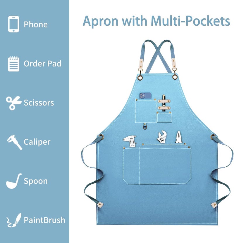 Dulabi Apron, Adjustable Chef Apron for Women and Men with Large Pockets, Cooking Kitchen Apron with Back Straps - Image 4